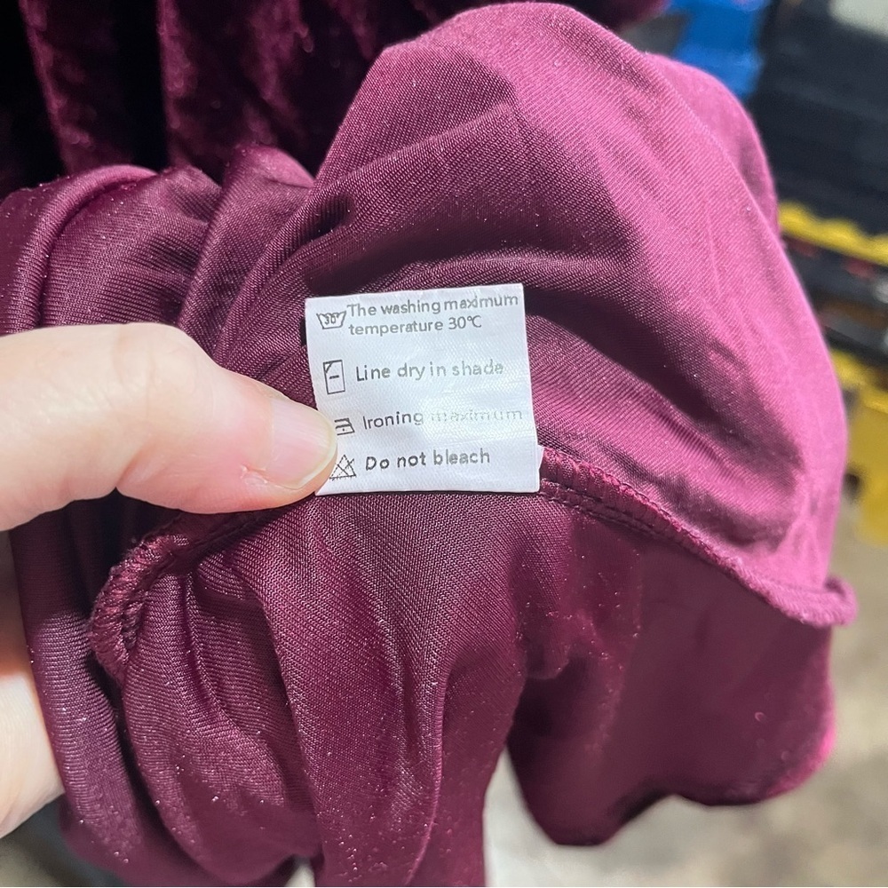 Velvet Burgundy Long Sleeve Maxi Ruffle Shoulder Cottagecore Witchy Prairie - Picture 9 of 12